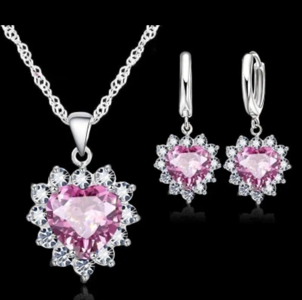 Pink Sapphire heart-shaped jewelry set
